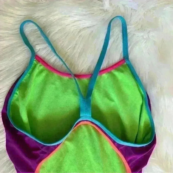 90’s Colorblock Racerback Neon One Piece Swimsuit - Picture 6 of 6
